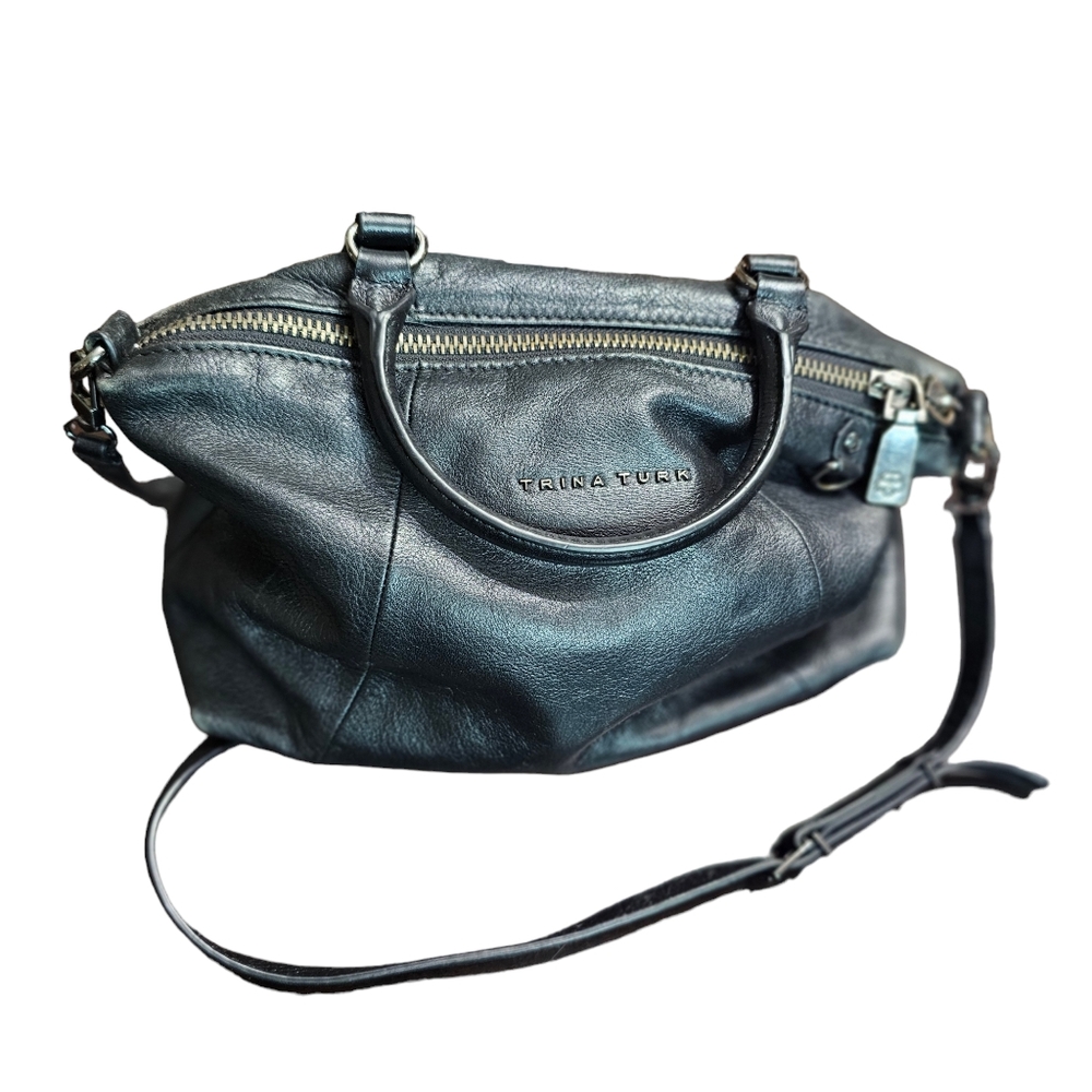 Trina Turk Black Butter Soft Leather Purse Crossbody or Handbag Nice Hardware